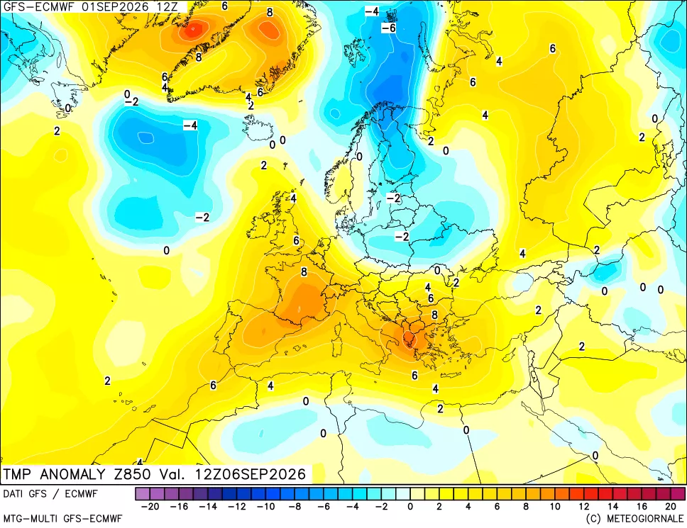 mappa 850 hPa Temp Anomaly vs Cli.No 1981-2010