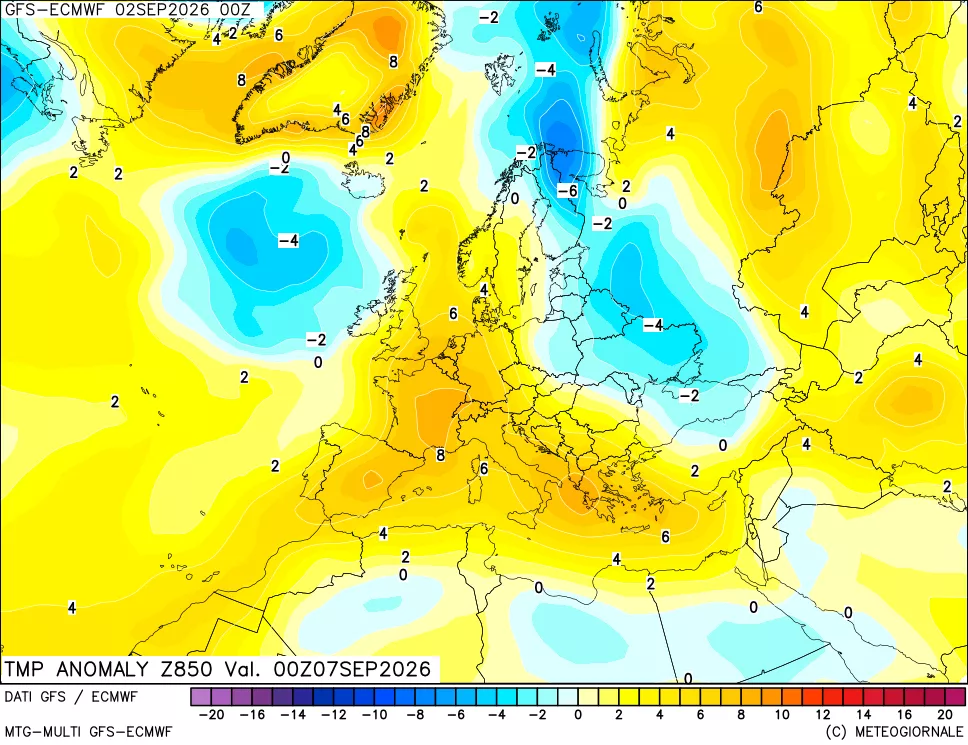 mappa 850 hPa Temp Anomaly vs Cli.No 1981-2010