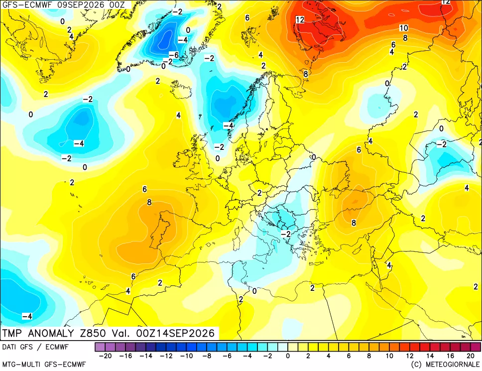 mappa 850 hPa Temp Anomaly vs Cli.No 1981-2010