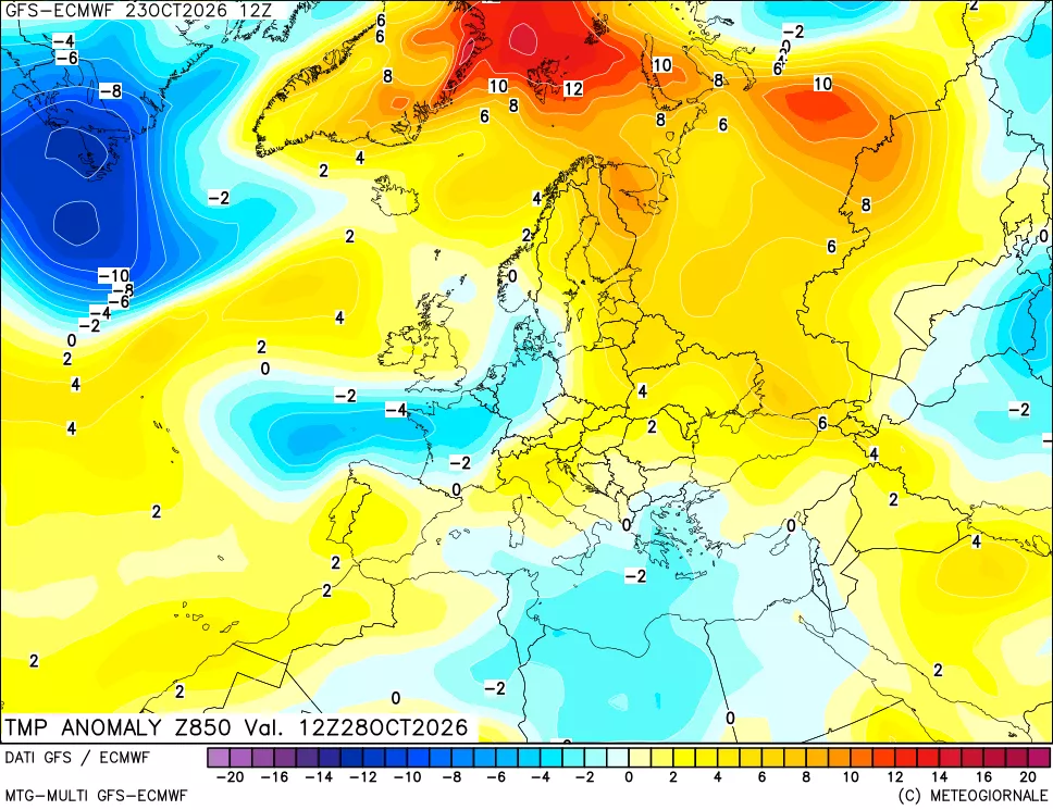 mappa 850 hPa Temp Anomaly vs Cli.No 1981-2010