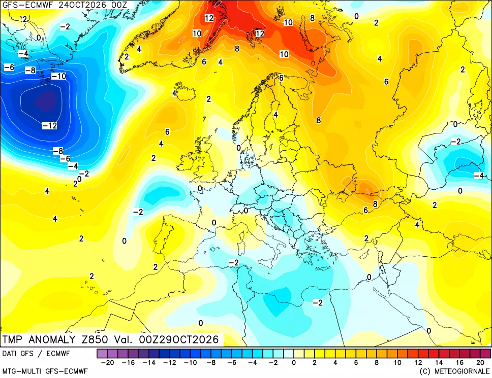 mappa 850 hPa Temp Anomaly vs Cli.No 1981-2010