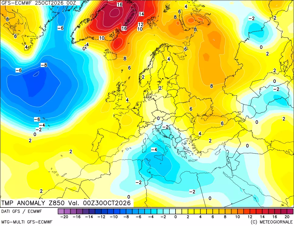 mappa 850 hPa Temp Anomaly vs Cli.No 1981-2010