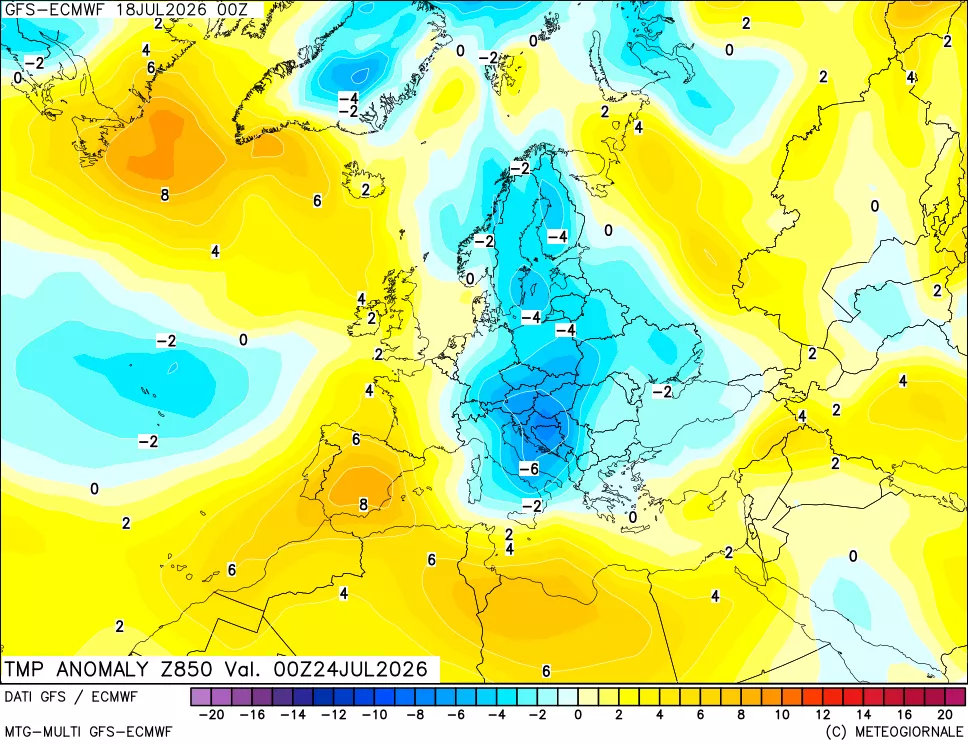 mappa 850 hPa Temp Anomaly vs Cli.No 1981-2010