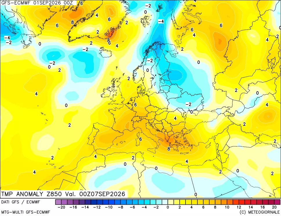 mappa 850 hPa Temp Anomaly vs Cli.No 1981-2010