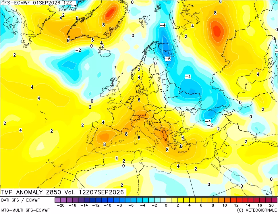 mappa 850 hPa Temp Anomaly vs Cli.No 1981-2010