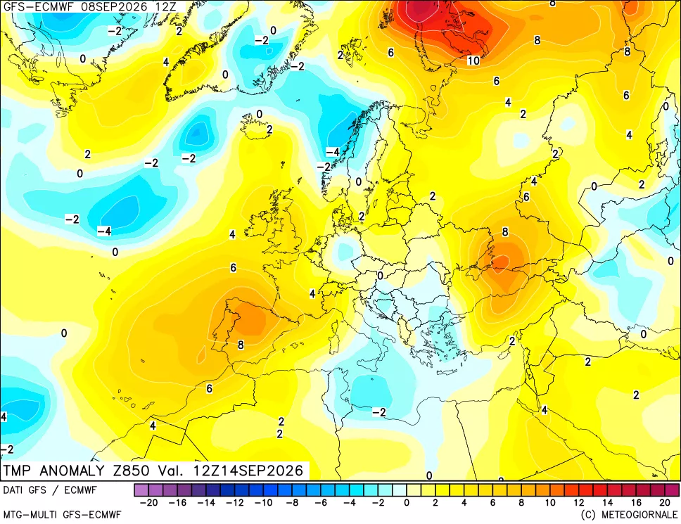 mappa 850 hPa Temp Anomaly vs Cli.No 1981-2010