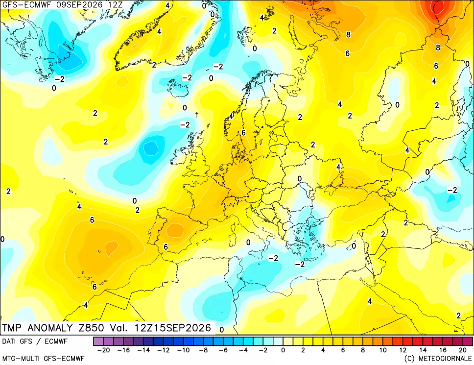 mappa 850 hPa Temp Anomaly vs Cli.No 1981-2010