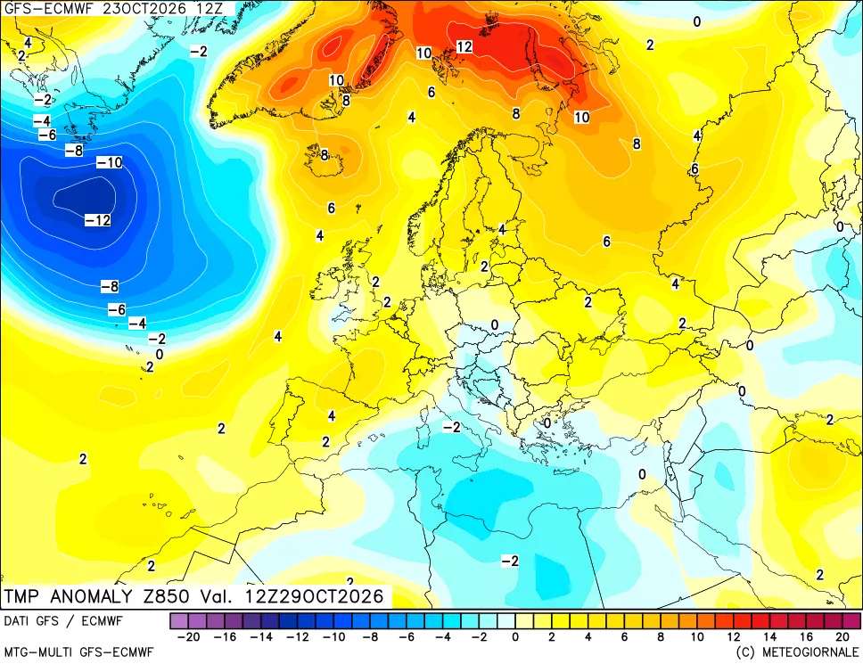 mappa 850 hPa Temp Anomaly vs Cli.No 1981-2010