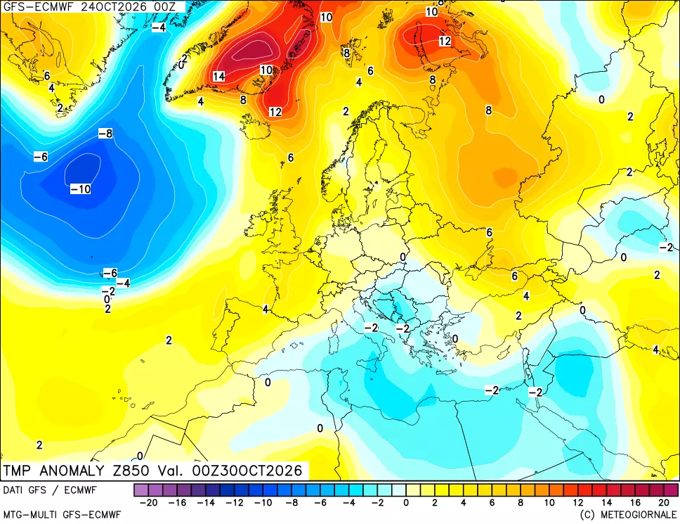 mappa 850 hPa Temp Anomaly vs Cli.No 1981-2010