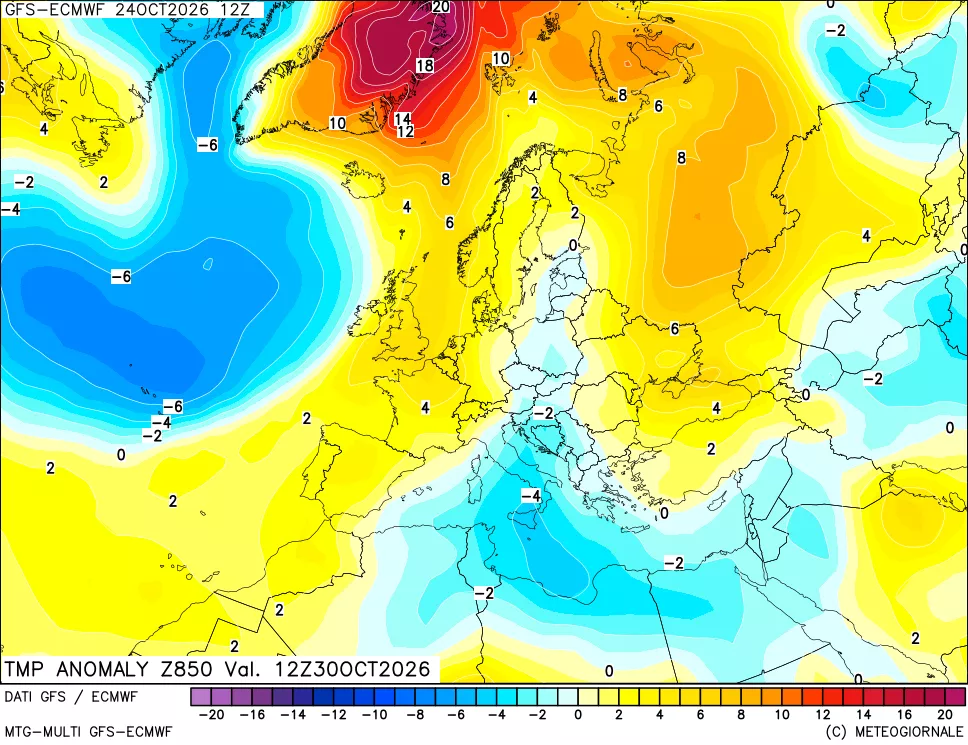 mappa 850 hPa Temp Anomaly vs Cli.No 1981-2010
