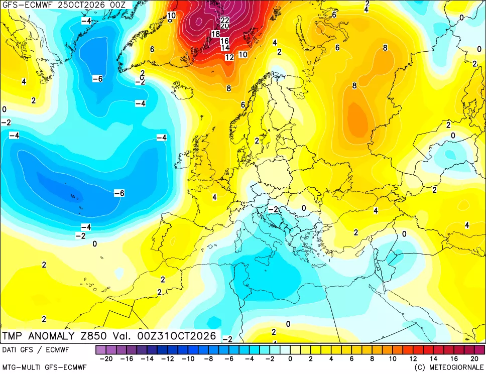 mappa 850 hPa Temp Anomaly vs Cli.No 1981-2010