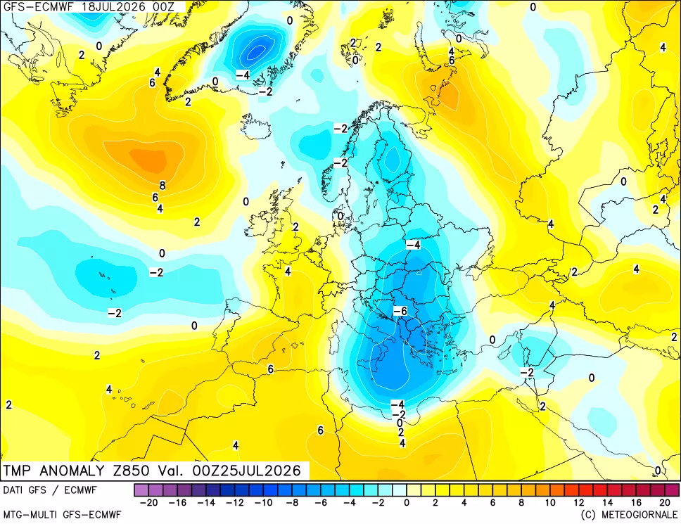 mappa 850 hPa Temp Anomaly vs Cli.No 1981-2010