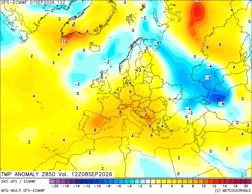 mappa 850 hPa Temp Anomaly vs Cli.No 1981-2010