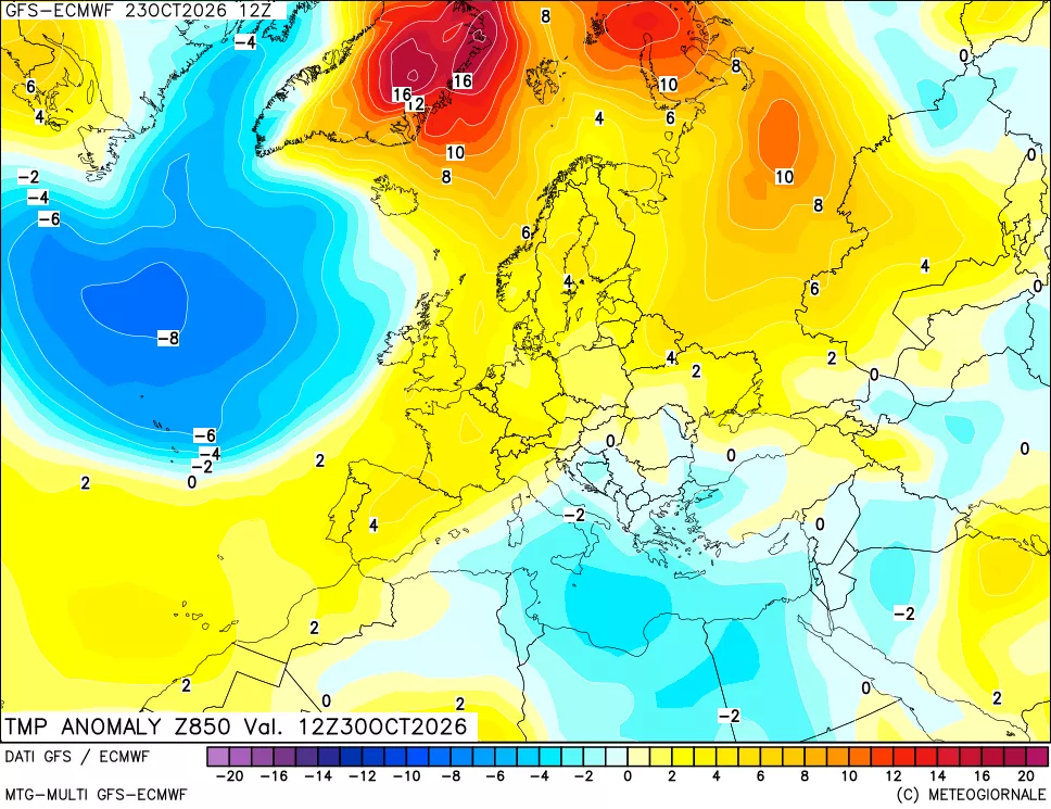 mappa 850 hPa Temp Anomaly vs Cli.No 1981-2010