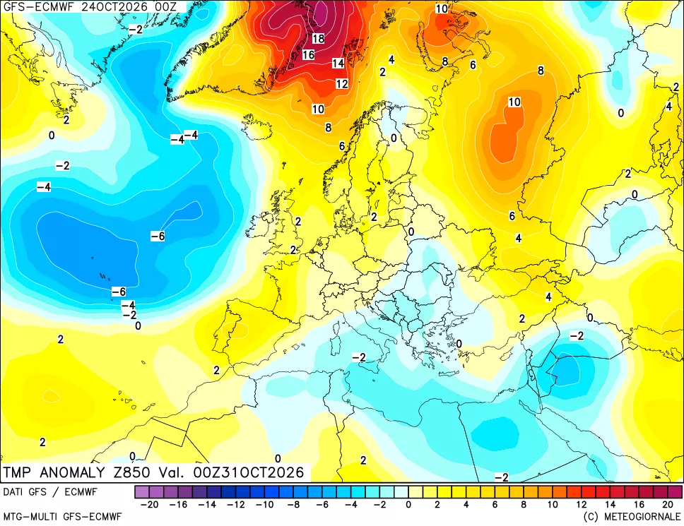 mappa 850 hPa Temp Anomaly vs Cli.No 1981-2010