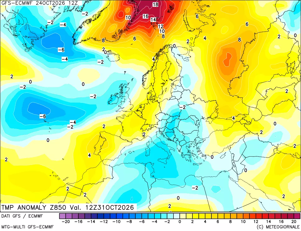 mappa 850 hPa Temp Anomaly vs Cli.No 1981-2010