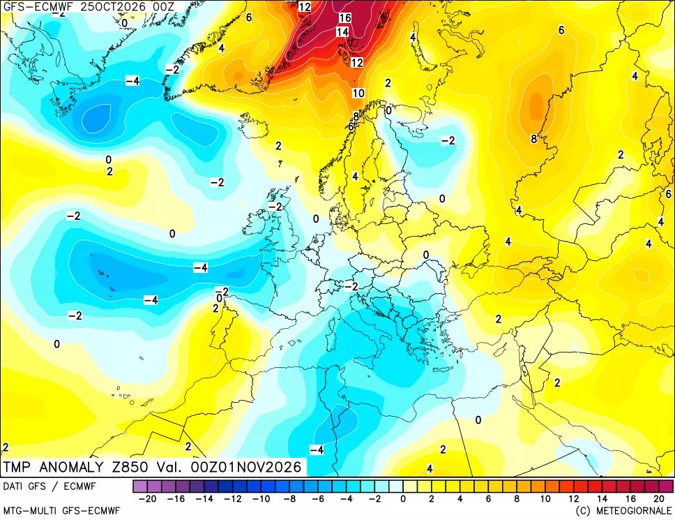 mappa 850 hPa Temp Anomaly vs Cli.No 1981-2010