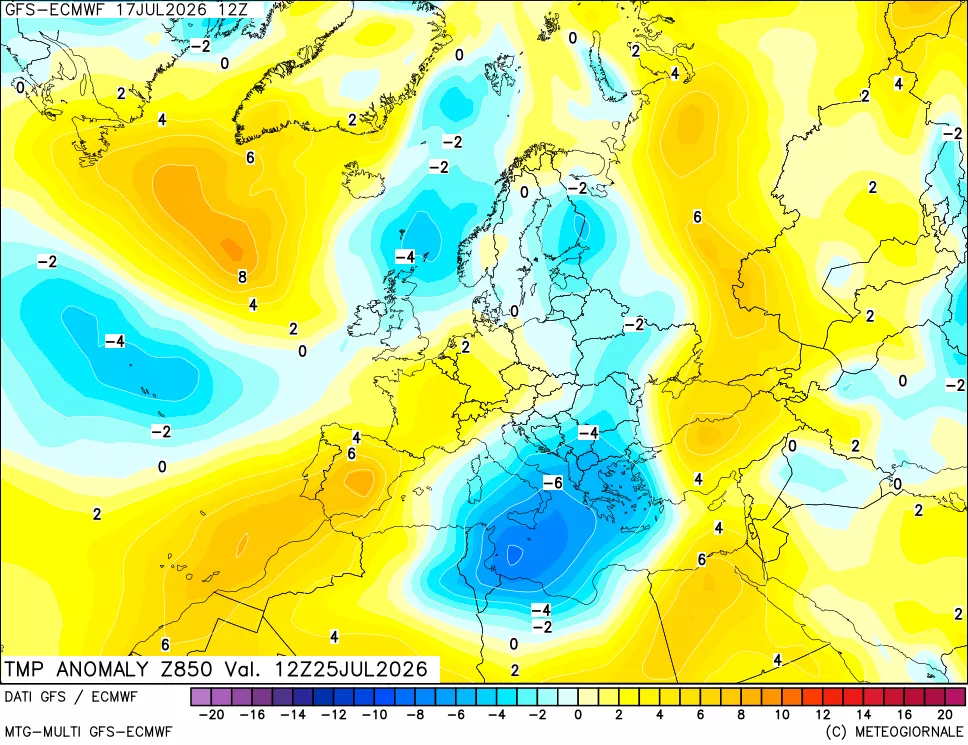 mappa 850 hPa Temp Anomaly vs Cli.No 1981-2010