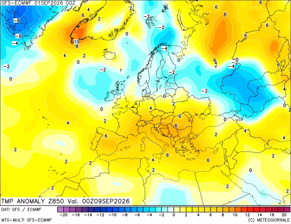 mappa 850 hPa Temp Anomaly vs Cli.No 1981-2010