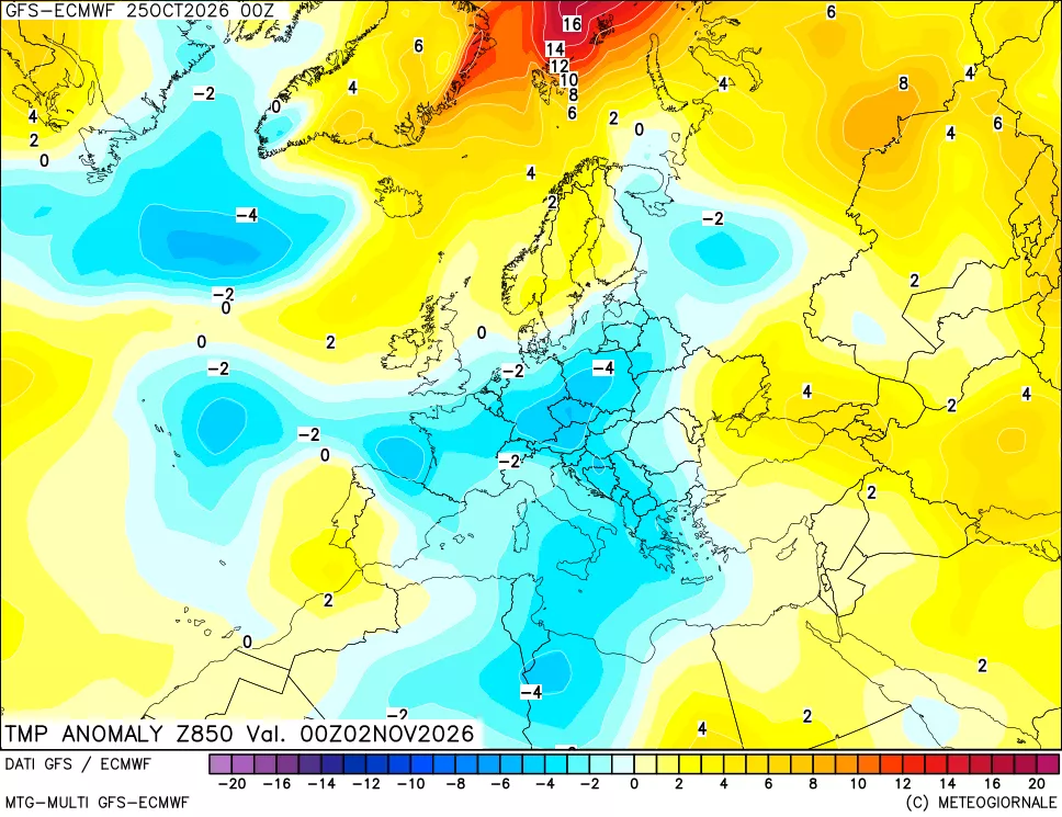 mappa 850 hPa Temp Anomaly vs Cli.No 1981-2010