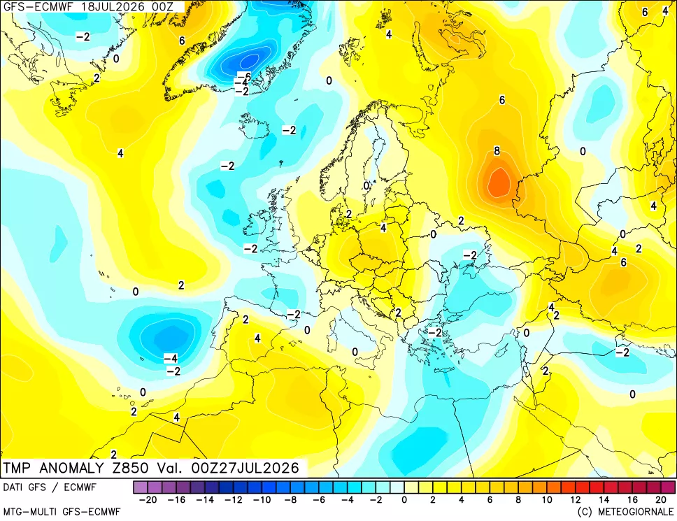 mappa 850 hPa Temp Anomaly vs Cli.No 1981-2010