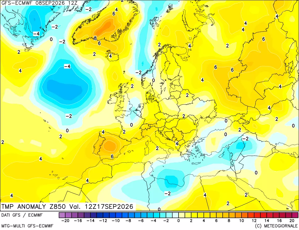 mappa 850 hPa Temp Anomaly vs Cli.No 1981-2010