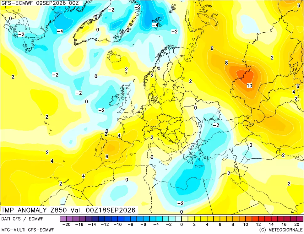 mappa 850 hPa Temp Anomaly vs Cli.No 1981-2010