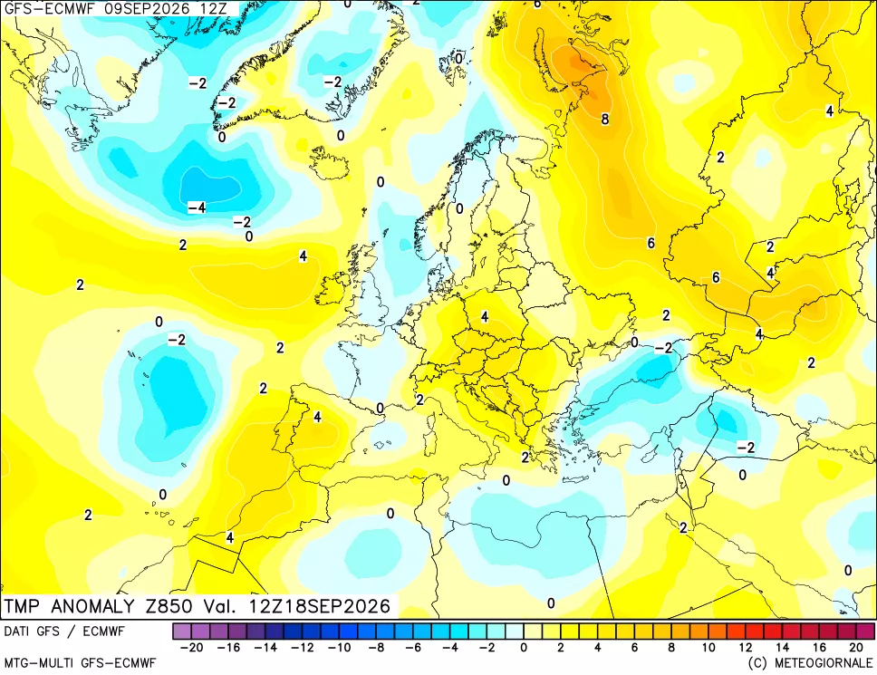 mappa 850 hPa Temp Anomaly vs Cli.No 1981-2010