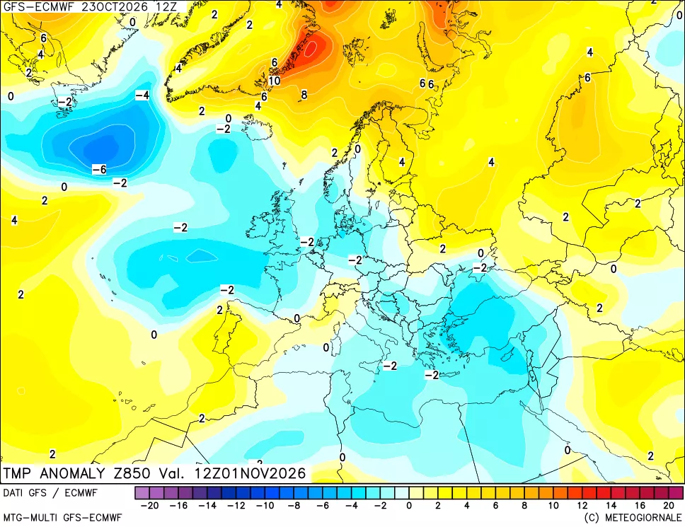 mappa 850 hPa Temp Anomaly vs Cli.No 1981-2010