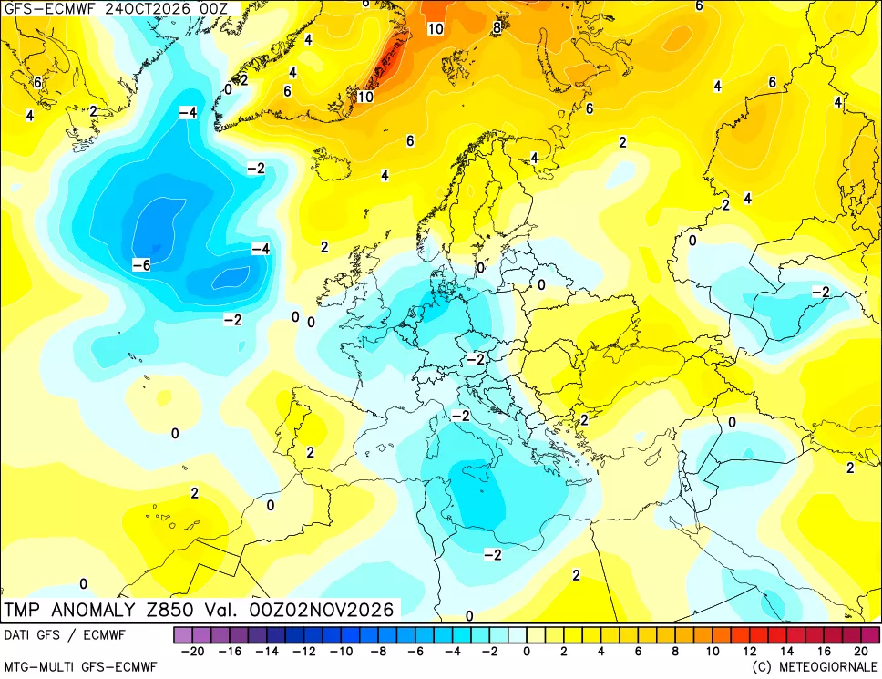 mappa 850 hPa Temp Anomaly vs Cli.No 1981-2010