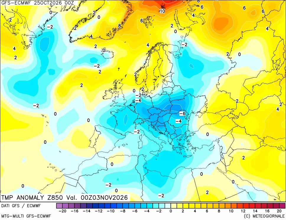 mappa 850 hPa Temp Anomaly vs Cli.No 1981-2010