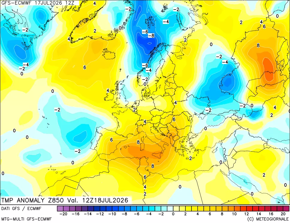 mappa 850 hPa Temp Anomaly vs Cli.No 1981-2010
