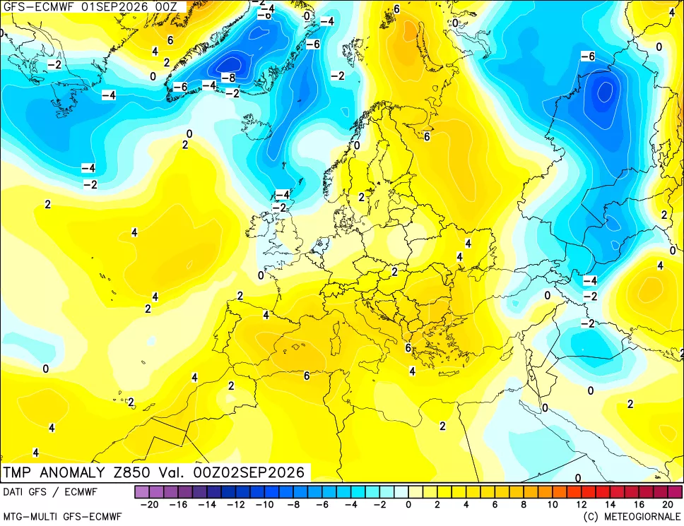 mappa 850 hPa Temp Anomaly vs Cli.No 1981-2010