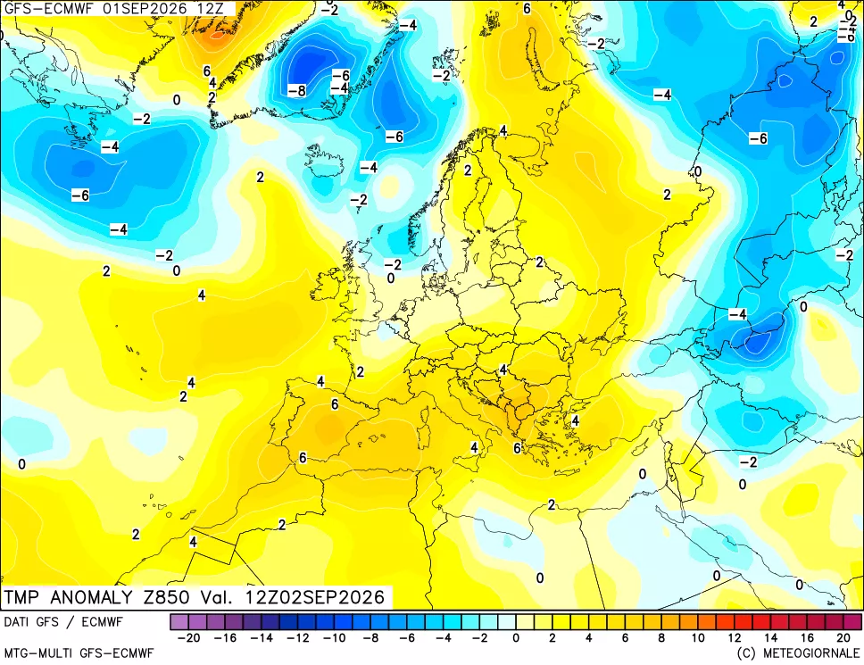 mappa 850 hPa Temp Anomaly vs Cli.No 1981-2010