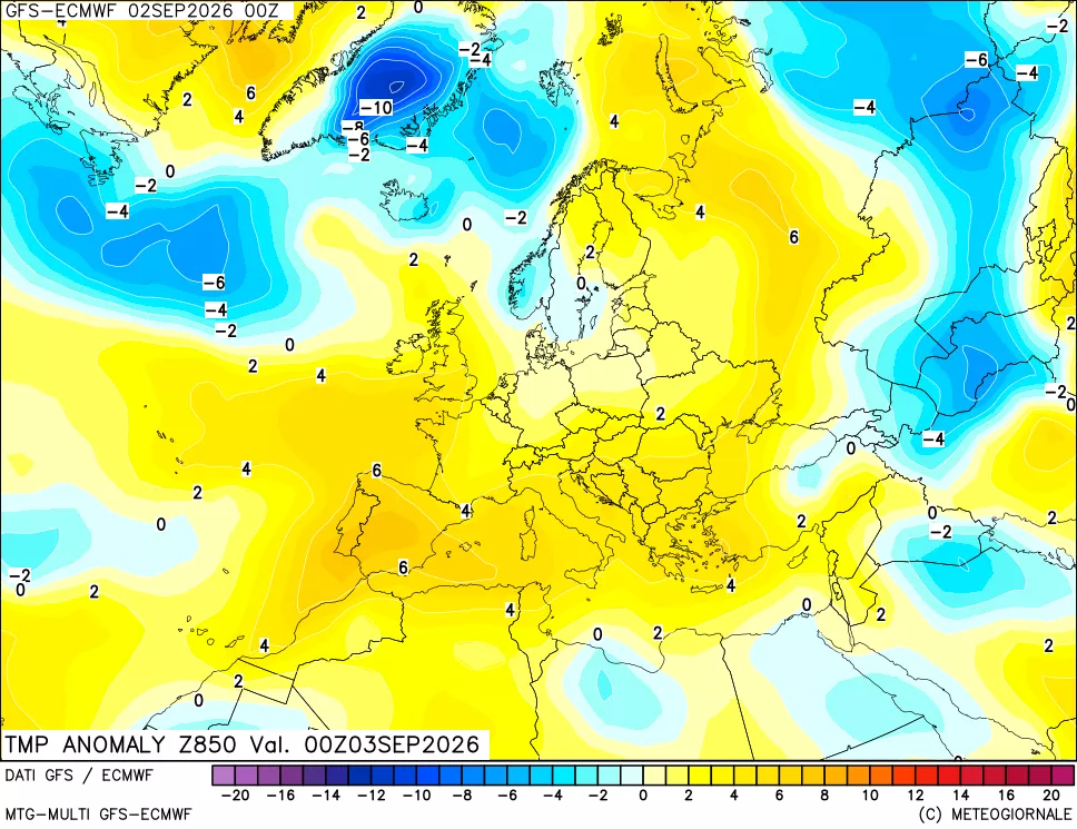 mappa 850 hPa Temp Anomaly vs Cli.No 1981-2010