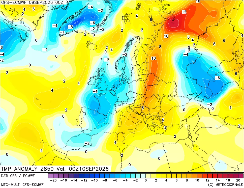 mappa 850 hPa Temp Anomaly vs Cli.No 1981-2010