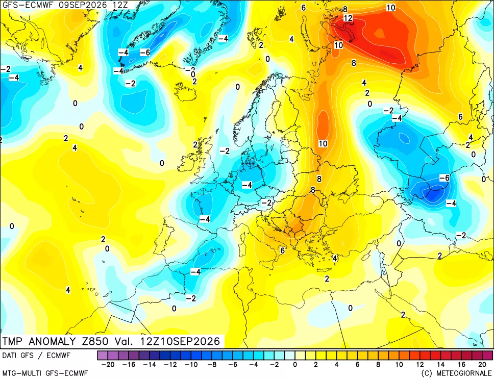 mappa 850 hPa Temp Anomaly vs Cli.No 1981-2010