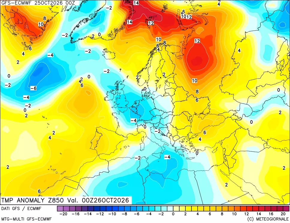 mappa 850 hPa Temp Anomaly vs Cli.No 1981-2010