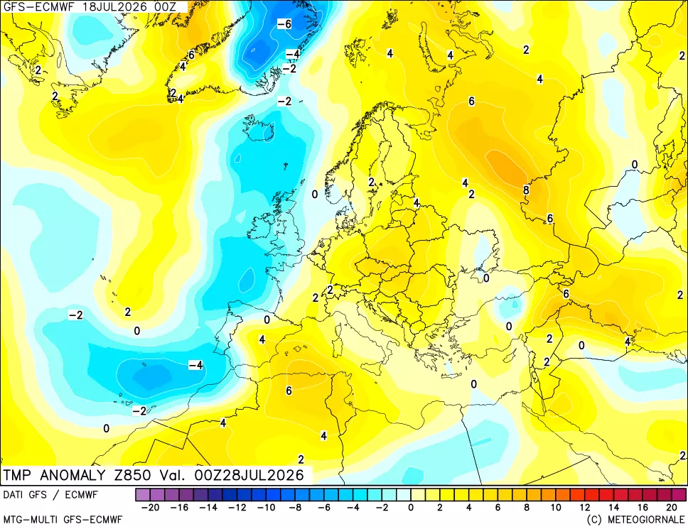 mappa 850 hPa Temp Anomaly vs Cli.No 1981-2010