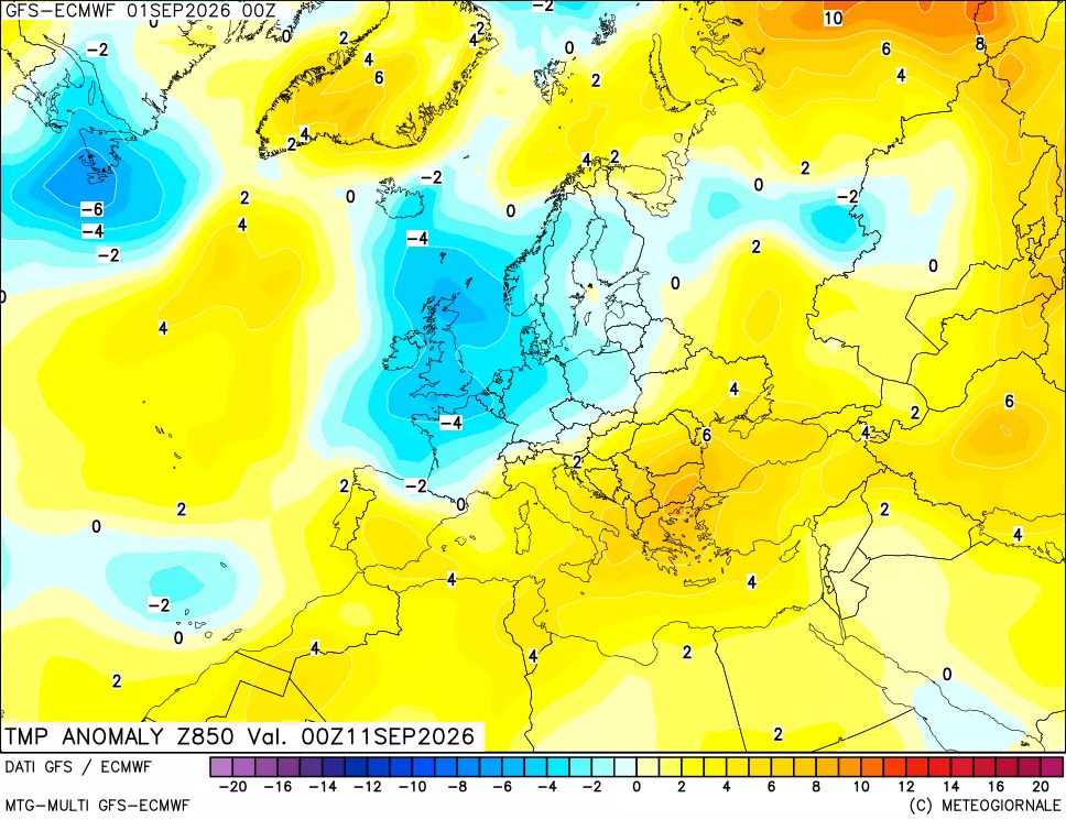 mappa 850 hPa Temp Anomaly vs Cli.No 1981-2010