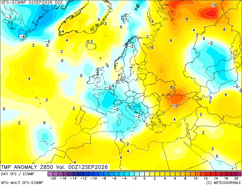 mappa 850 hPa Temp Anomaly vs Cli.No 1981-2010