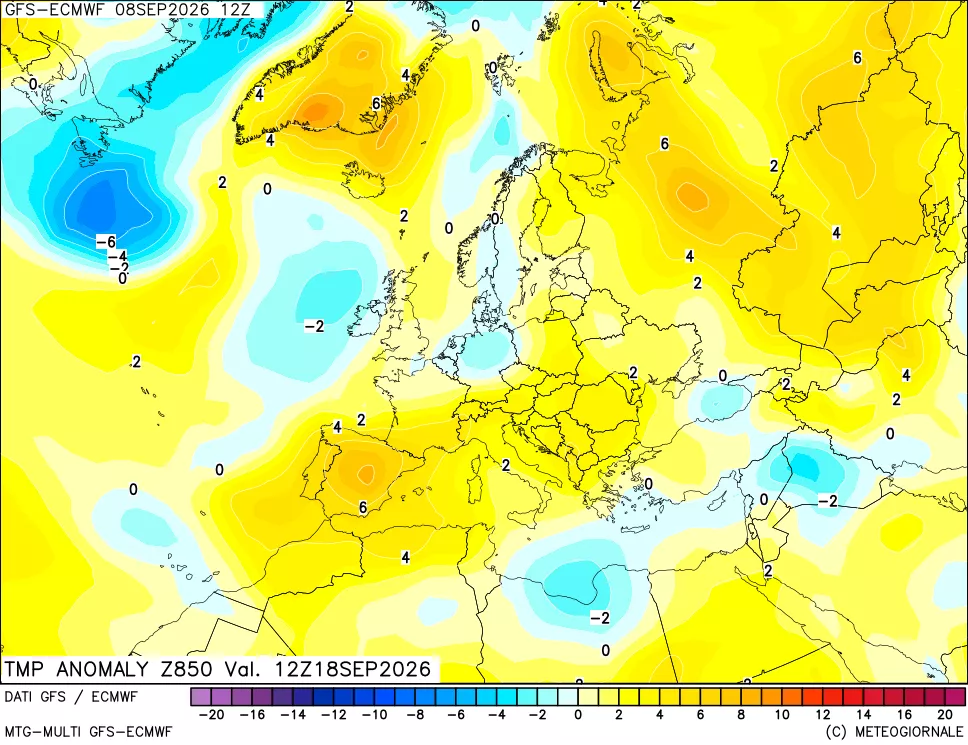 mappa 850 hPa Temp Anomaly vs Cli.No 1981-2010