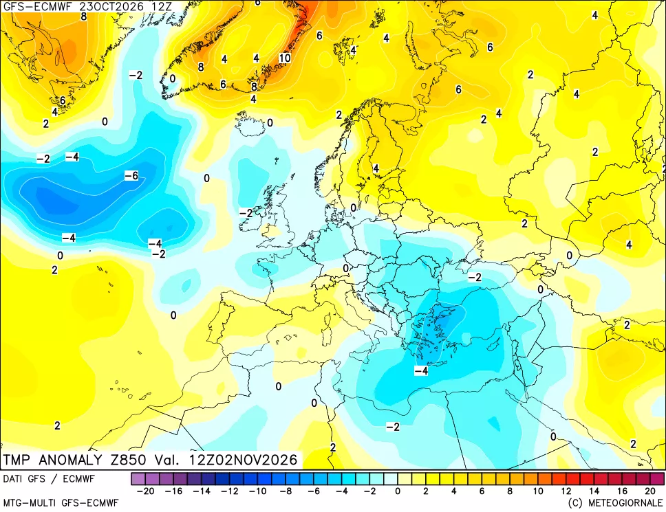 mappa 850 hPa Temp Anomaly vs Cli.No 1981-2010
