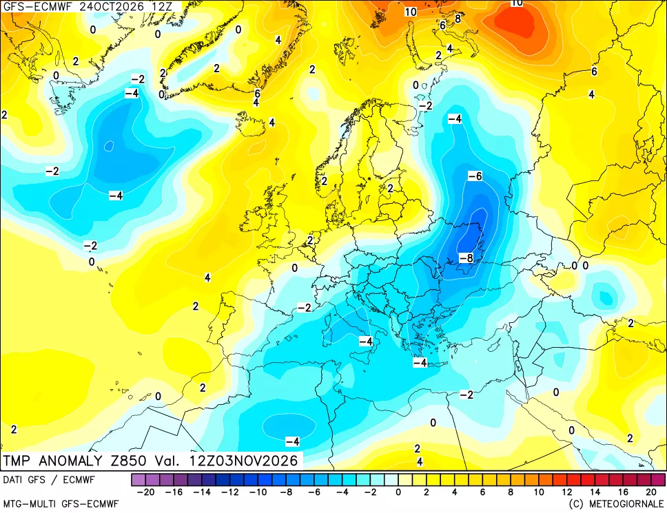 mappa 850 hPa Temp Anomaly vs Cli.No 1981-2010