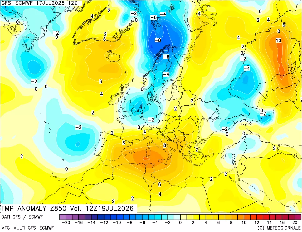 mappa 850 hPa Temp Anomaly vs Cli.No 1981-2010