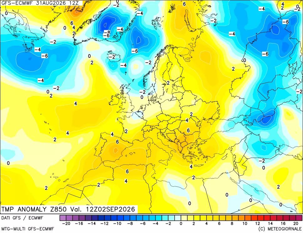 mappa 850 hPa Temp Anomaly vs Cli.No 1981-2010