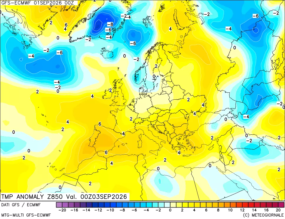 mappa 850 hPa Temp Anomaly vs Cli.No 1981-2010
