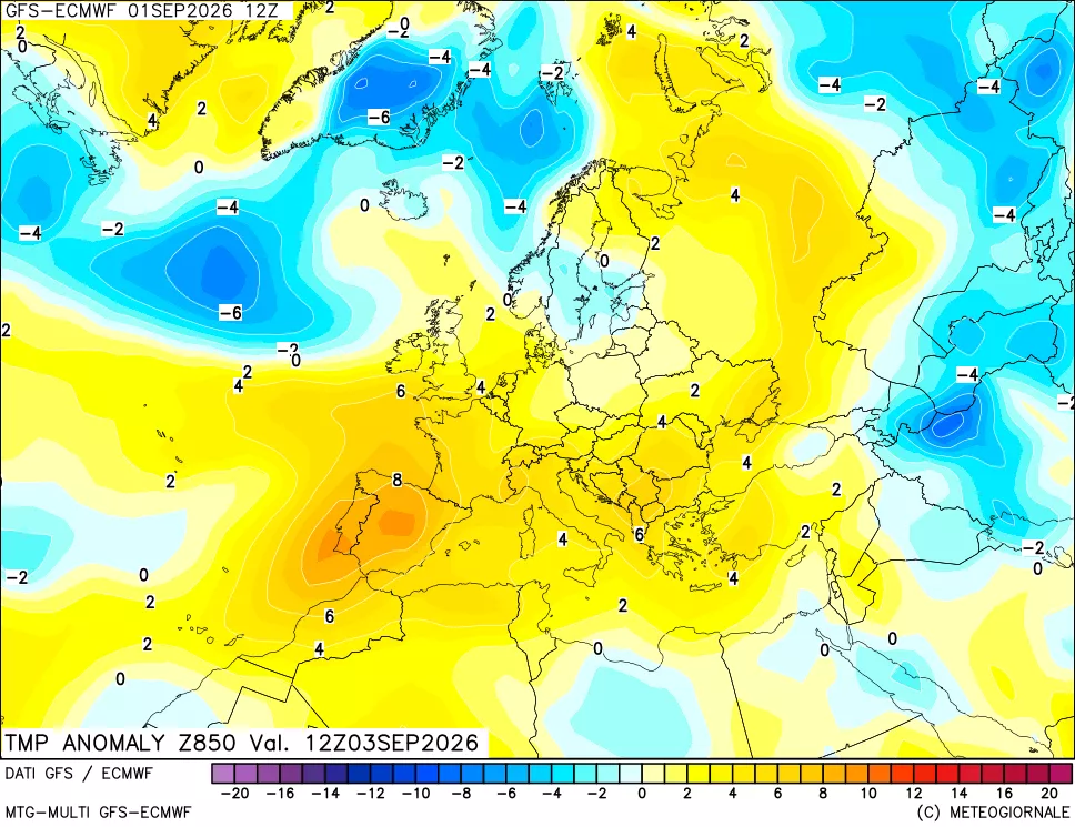 mappa 850 hPa Temp Anomaly vs Cli.No 1981-2010