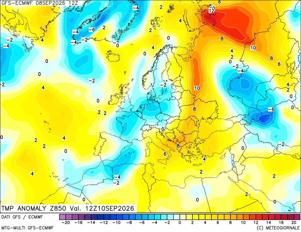 mappa 850 hPa Temp Anomaly vs Cli.No 1981-2010