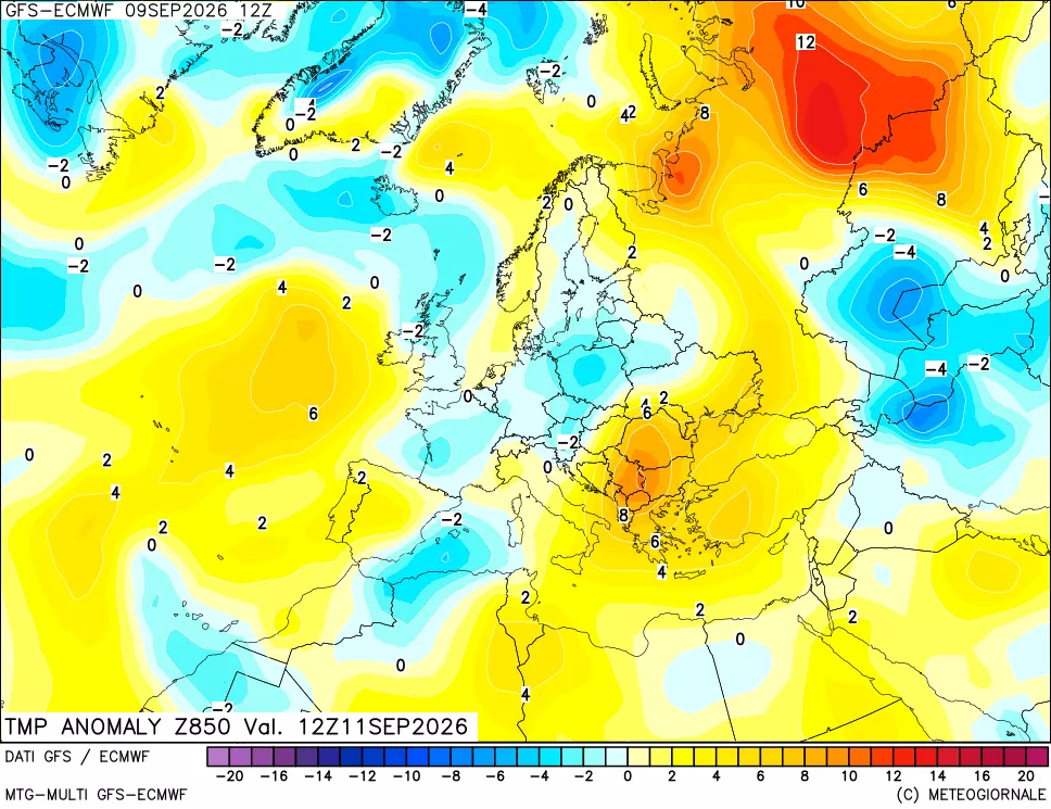 mappa 850 hPa Temp Anomaly vs Cli.No 1981-2010